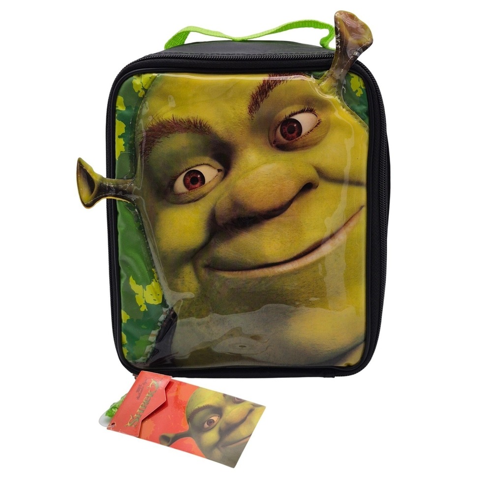 3D Shrek Face Soft Lunch Bag Box Shiny Front Shrek 2 Black & Green Zippered